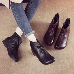 New 2022 Cowhide Casual Low-Heeled Ankle Boots Korean Version Soft-Soled Leather Women's Boots Large Size Cotton Shoes Winter