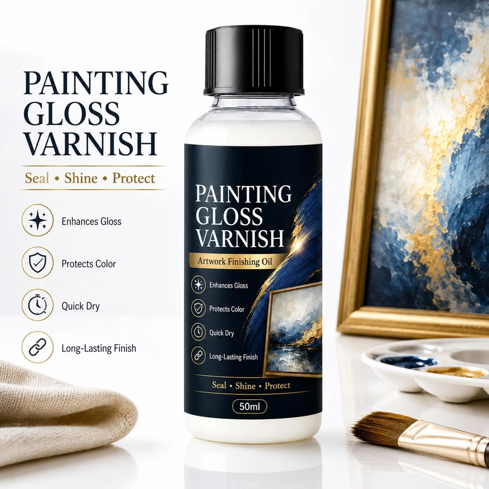 50ml Acrylic Gloss Varnish Quick Drying Oil Painting Sealant Finish for Painters Students Teachers Beginners Professionals