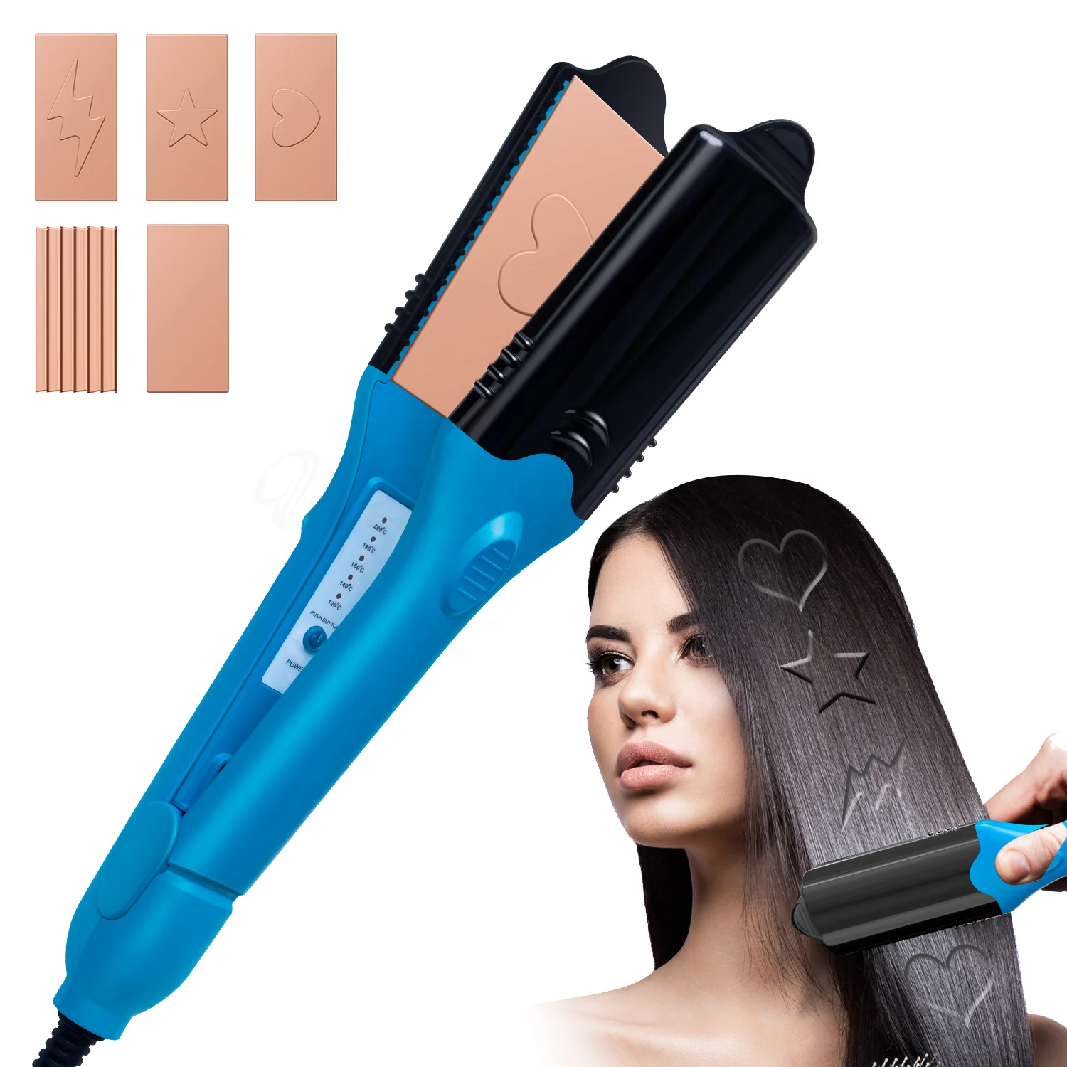 Hair Straightener 3D Image Hair Imprinting Iron with 5 Different Plates 3D Embossing Iron Straightener Electric Hair Crimper