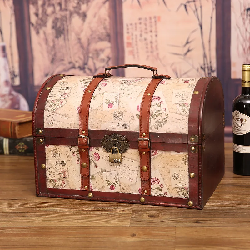 Retro password Wooden finishing storage box Storage Large locked wooden Children's toys Treasure