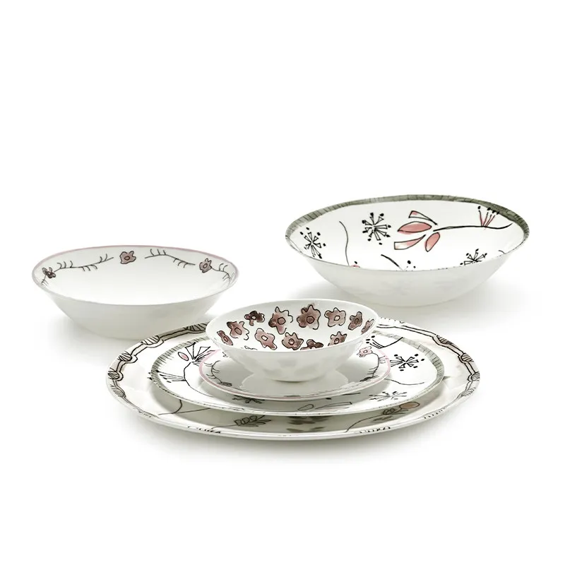 Bone china printing bowl Household tableware Soup bowl Noodle bowl Shallow mouth salad bowl