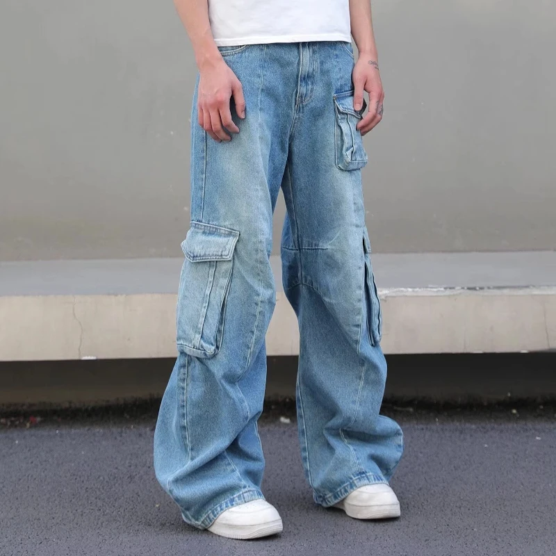 

Men's Summer 2025 New Wash Loose Wide-leg Work Pants Japanese 2000s Y2k Clothes Mens Jeans for Man Chrome Darts Top Rhinestones
