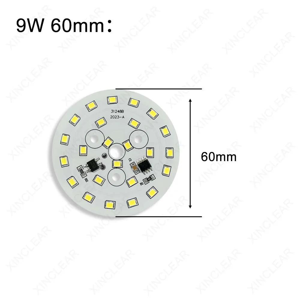 10 sztuk AC220V Panel świetlny LED 9W ciepły biały brak sterownika średnica 40mm 60mm płytka PCB + 2 piny SMD 2835 Chip dla DIY żarówka Downlight