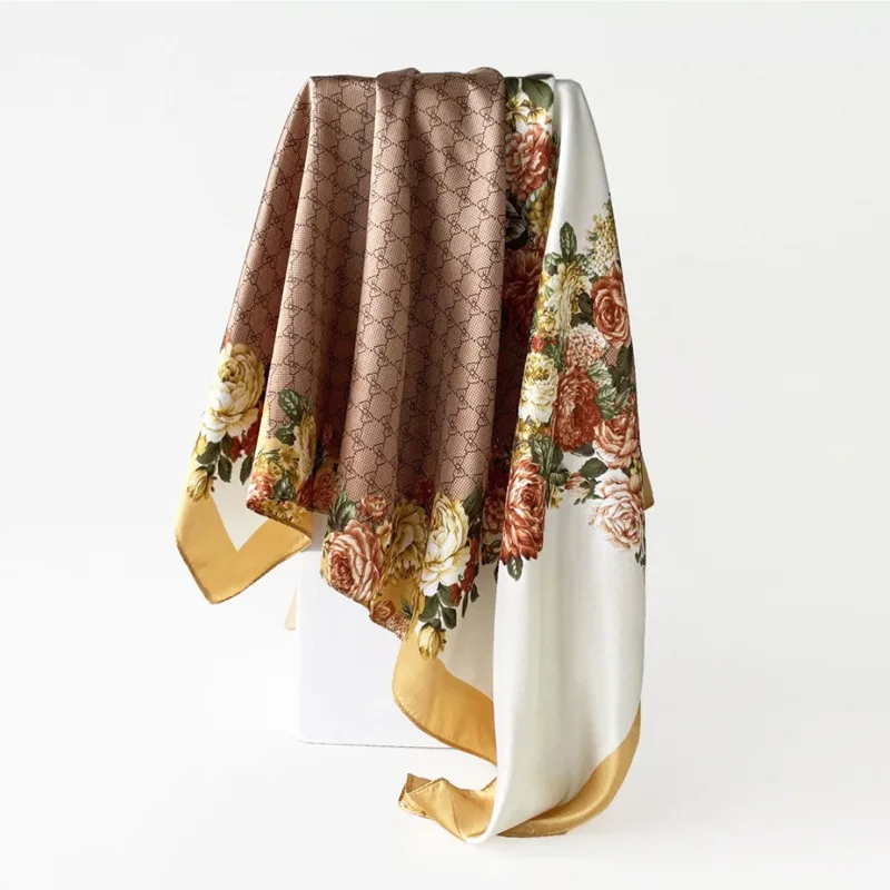 All-Matching Graceful French Floral Scarf Outer Shawl Artistic Fashion Women's Large Kerchief