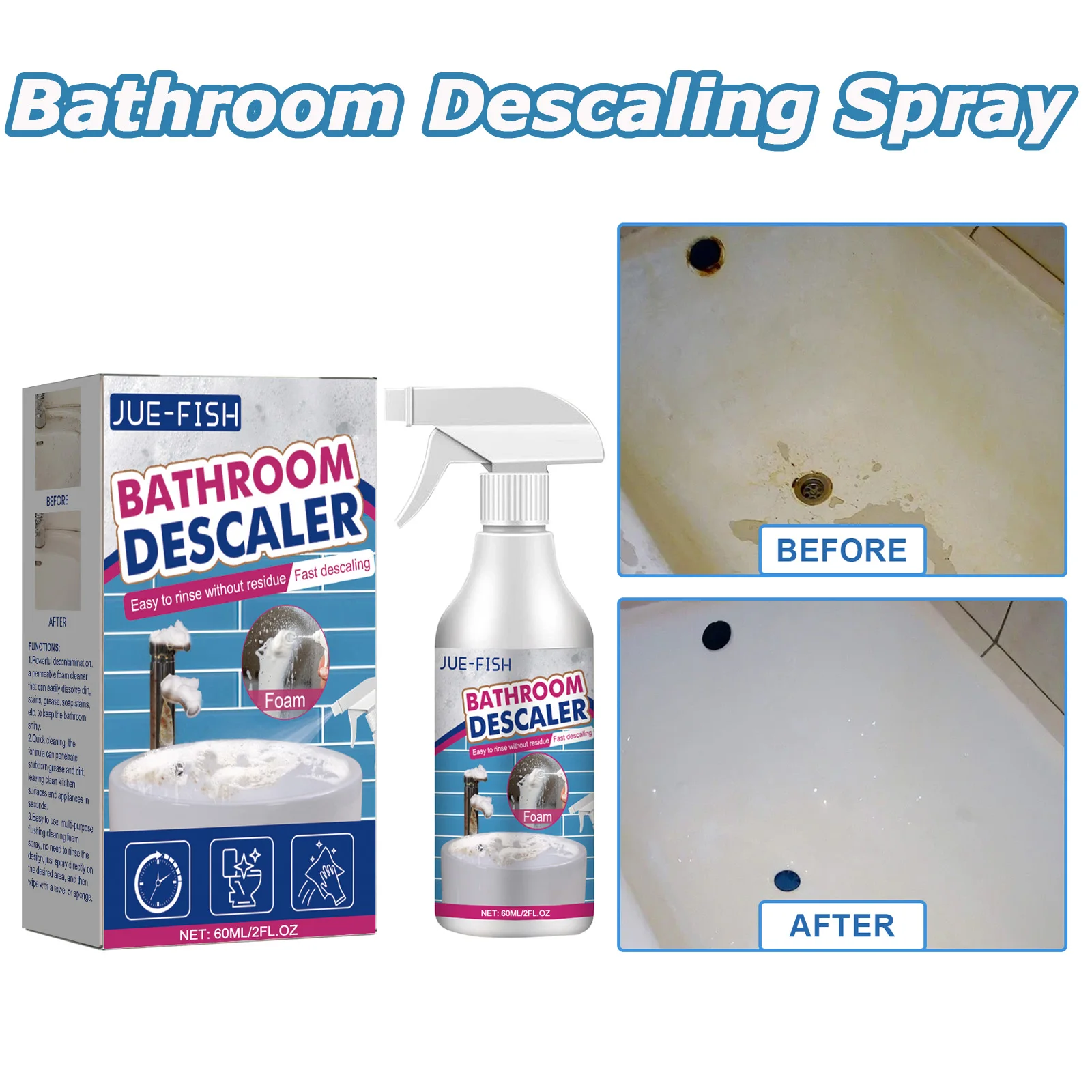 Bathroom Descaling Spray Stubborn Stains Cleaner Quickly Remove Glass Wash Basin Stainless Steel Descaling Cleaning Agent