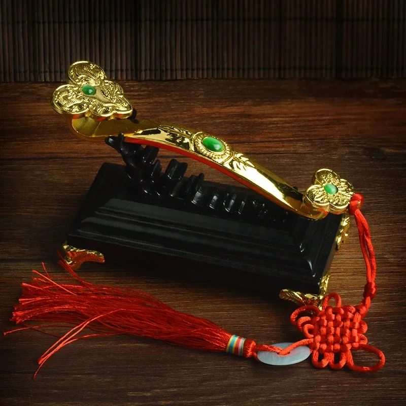 1PCS Chinese Amulet Crafts Golden Auspicious Ruyi Gifts Home Furnishing Feng Shui Power Scepter Decoration Ornaments With Base