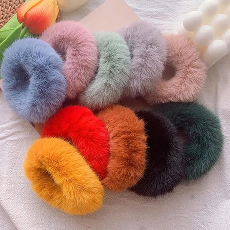 5Pcs Minimalist Plush Elastic Hair Rope Candy Colored Scrunchies Ponytail Holder Elastic Plush Hair Ring Hair Accessories