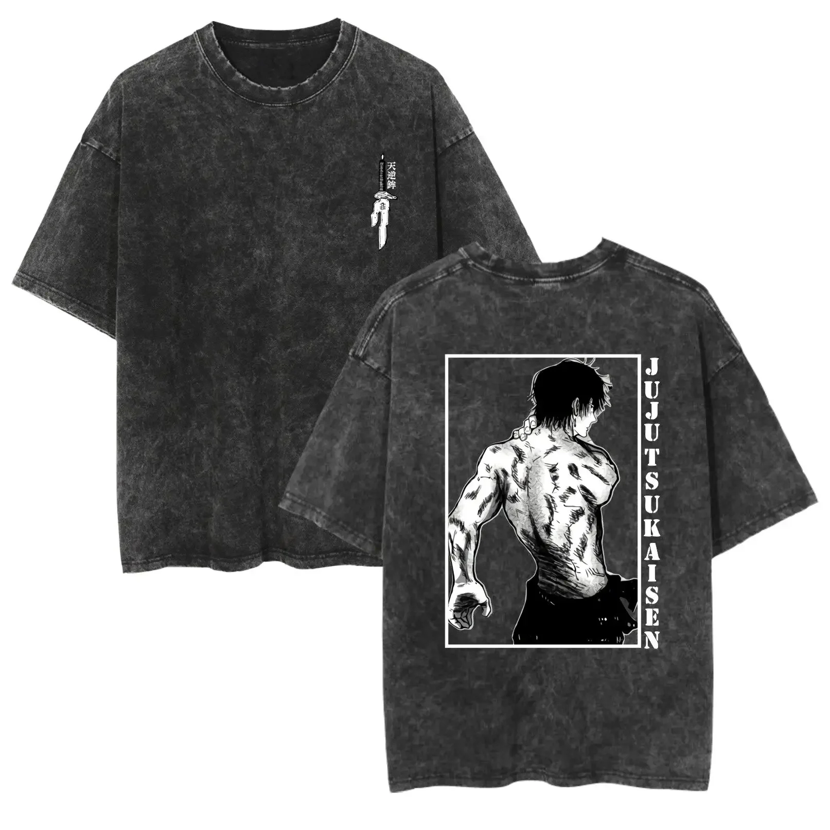Jujutsu Kaisen Yuji Itadori Sukuna Hand Signs Double-sided Vintage Washed T Shirt 26 Summer Oversized  Graphic Tee for Men Women