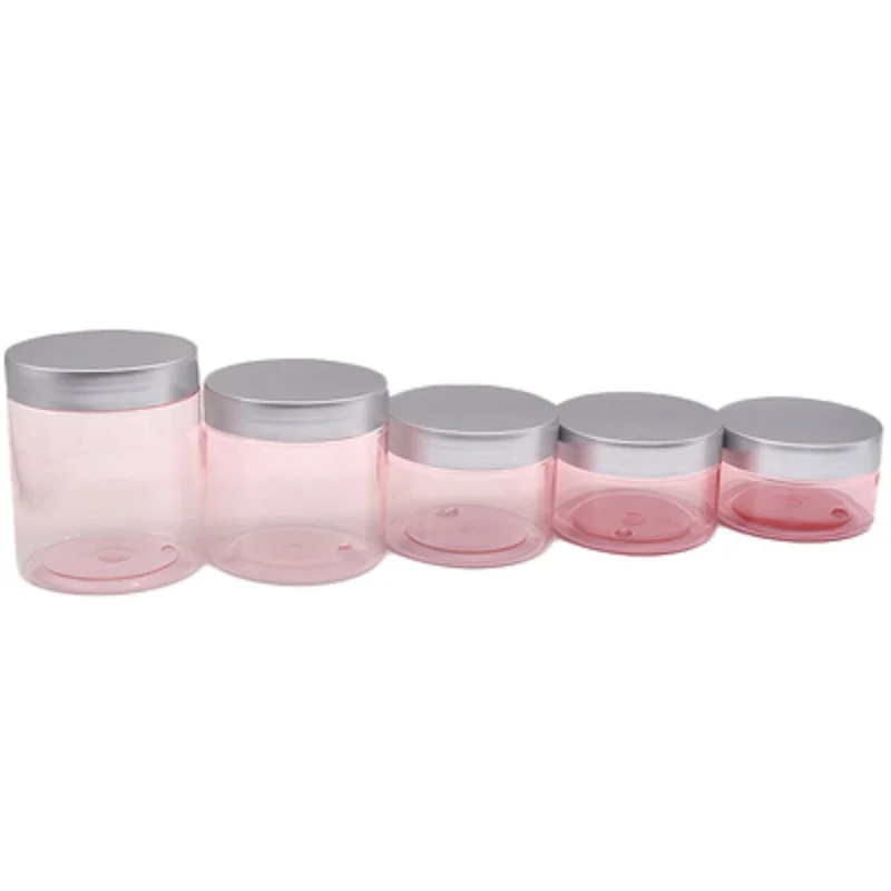 Empty Packing Clear Pink Plastic Bottle Jar Silver Cover With Pad 100G 120G 150G 200G 250G Refillable Cosmetic Container 20Pcs