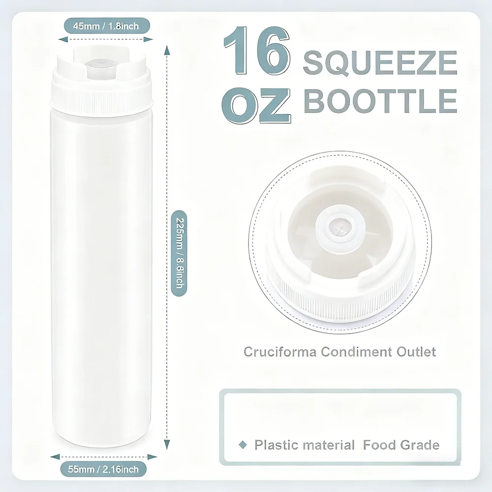 Sauces, Ketchup, Sour Cream, Reusable Plastic Squeeze Bottles for Self-Sealing syrup with Large Valve Dispensers