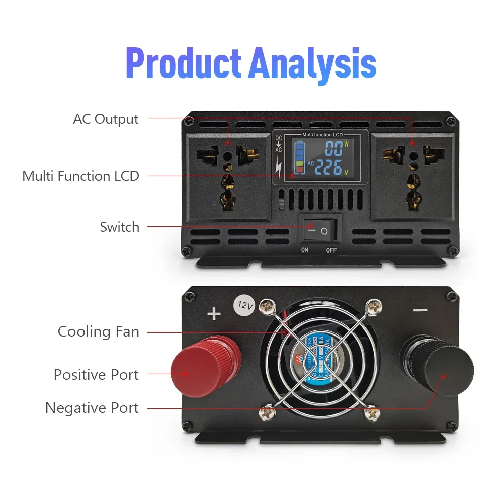 3000W 4000W Pure Sine Wave Inverter DC 12V To AC 220V 50Hz Transformer Converter Solar Off Grid Car Inverters Home Power Station