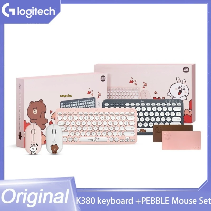 

Limited Edition Logitech Cartoon Bear Series K380 Keyboard Pebble Mouse Set Gift Box Windows Macos Android Chrome Os Universal