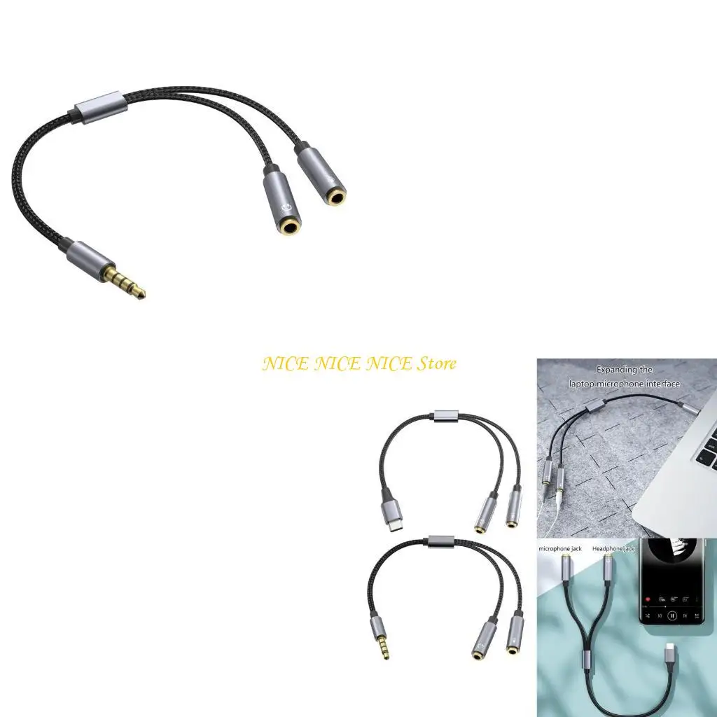 Auriculares Adaptador divisor micrófono 3.5 mm/USB C Cable extensión 3.5 mm para doble cable femenino 3.5 mm para