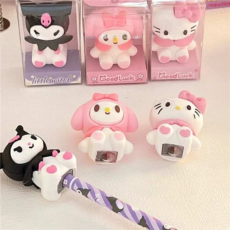 New Sanrio Pencil Sharpener Anime Figure Kawaii Kuromi Melody Shape School Supplies Children’s Stationery Toys Accessories Gifts