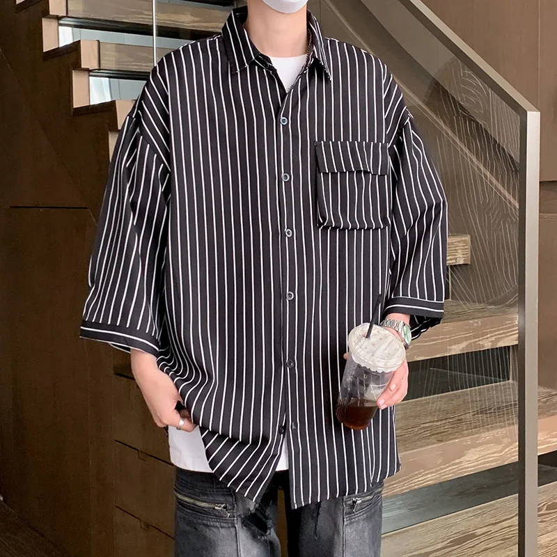 

2025 New Autumn Stripe Men Long Sleeve Shirt Streetwear Classic Trend Harajuku Mens Shirts Clothing