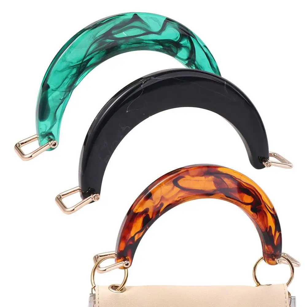 

Resin Women's Bag Handle Amber Semi-circular Handbag Handles with Square Buckle Acrylic Tote Grip DIY Handmade Craft Bags