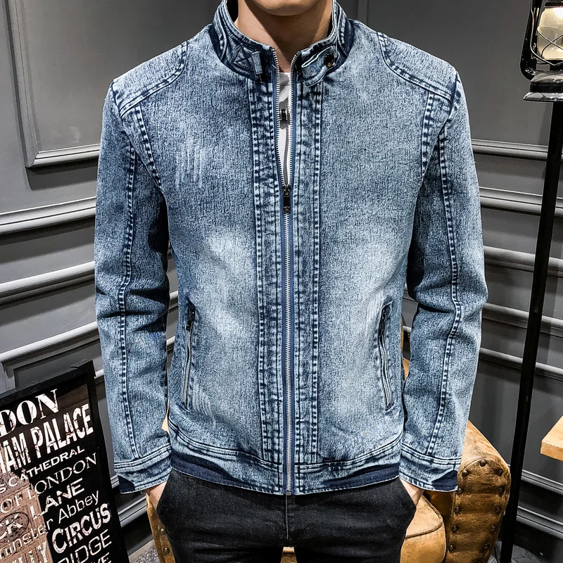 

High quality men's Nice Pop jacket retro denim jacket men's trend Slim solid color casual jacket fashion men's denim jacket