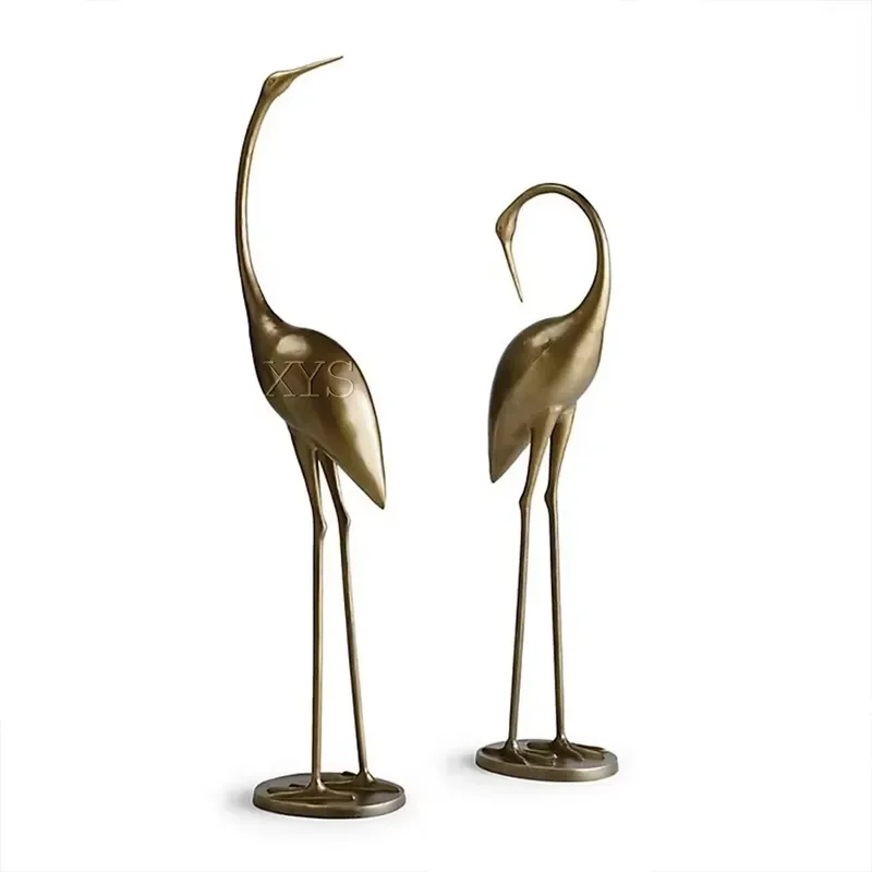 Brass Crane Statue Pair Lost Wax Casting High Copper/Bronze Crane Sculpture Feng Shui Longevity Decor Ornament for Office