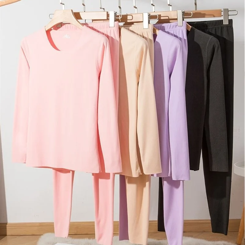New Women's Thermal Underwear Set De Velvet Grinding Wool Fall Clothing and Pants Thermal Underwear Wome Large Size Solid Colour image 2