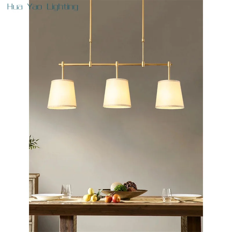 Nordic Country Three-head Fabric Lampshade Ceiling Lamp Dining Room Bar Lighting Fixture Living Room Study Bedroom Ceiling Light