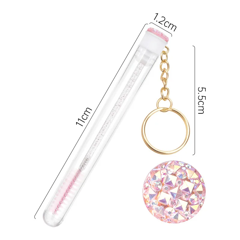 10pcs Tube Eyelash Brush With Gold Keychain Eyebrow Comb Holder Mascara Wand Applicator Lash Extension Micro Brushes Makeup Tool