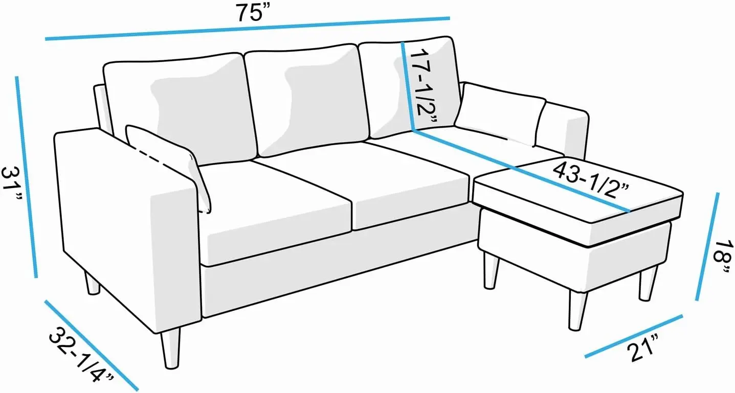 Panana-Canapé convertible d'angle en forme de L avec repose-pieds, meubles de canapé pour le salon, 3 places, 195 cm