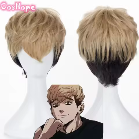Sangwoo Cosplay Wig Short Golden Black Wig Cosplay Anime Hair Heat Resistant Synthetic Wigs