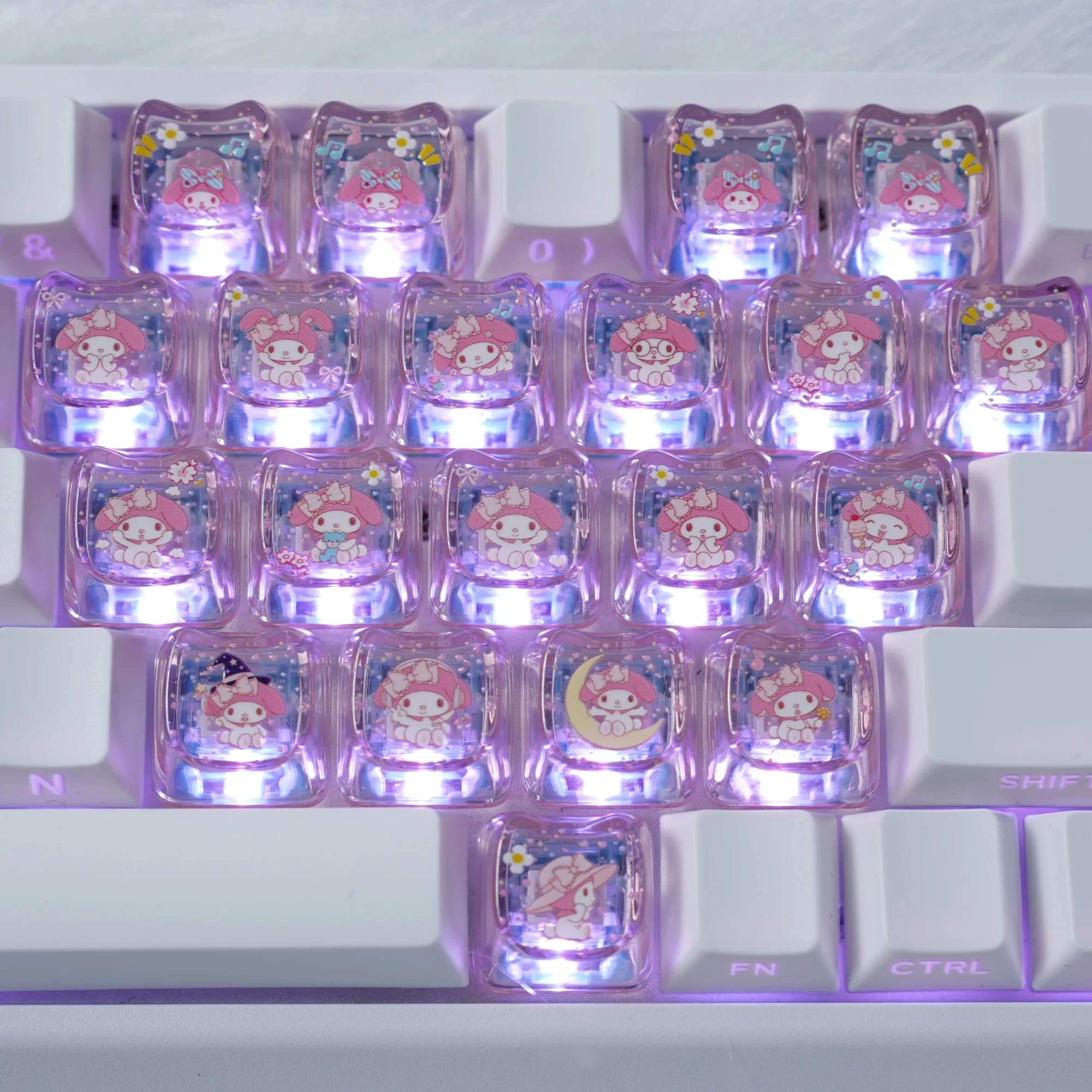 Kawaii My Melody Hello Kitty Themed Keycaps Cinnamoroll Kuromi MAO Profile PC Backlit Keycap for MX Switch Mechanical Keyboards