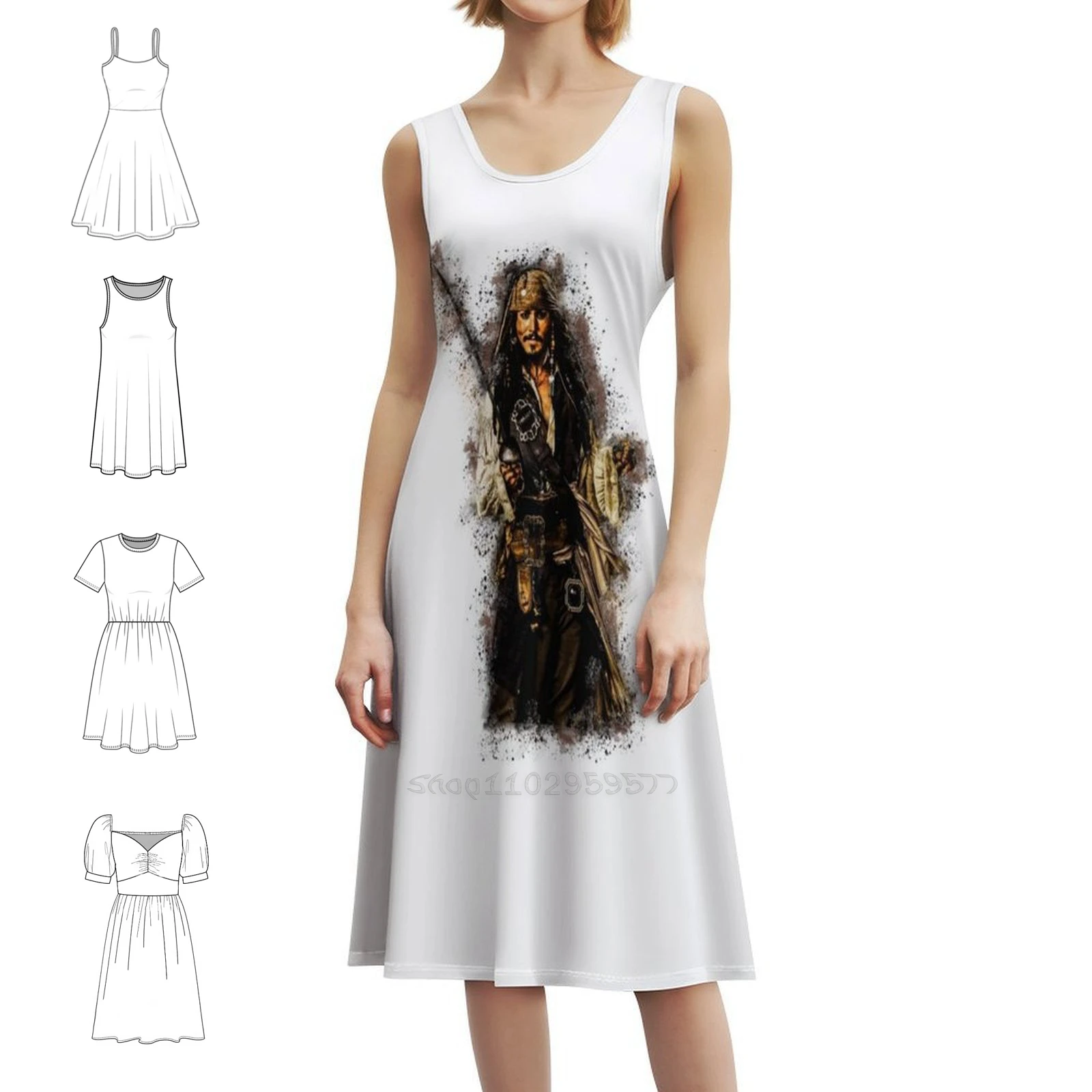 

Women's Hip Hop Streetwear Dress Graphic Print Party Club Wear Pirates Actor Johnny Depp Legend Female Clothing