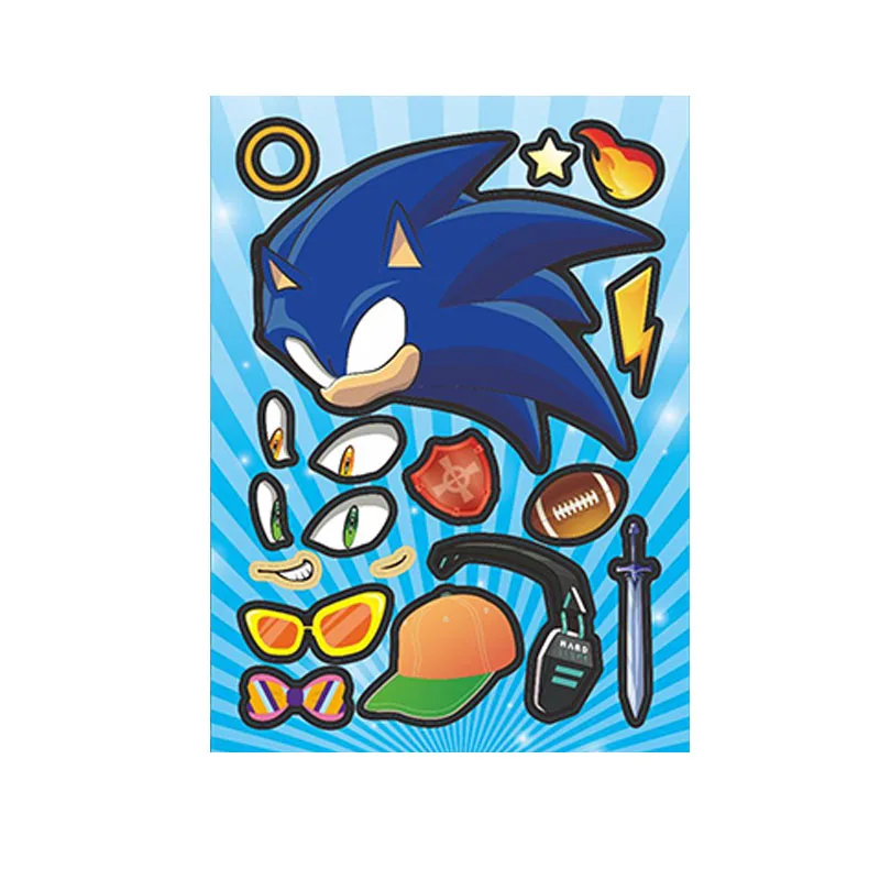 Sonic stiker DIY landak figur Anime interaksi keluarga rakitan Puzzle anak-anak tahan air stiker tabir surya hadiah anak