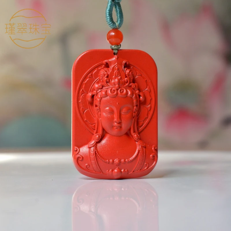 

Natural high-content red sand pendant necklace Guanyin ornament men and women