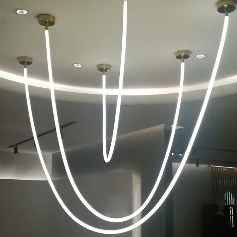 Nordic Minimalist Line LED Chandelier Designer Living Room Elevated Duplex Villa Pendant Lamp Clothing Restaurant Decor Lighting