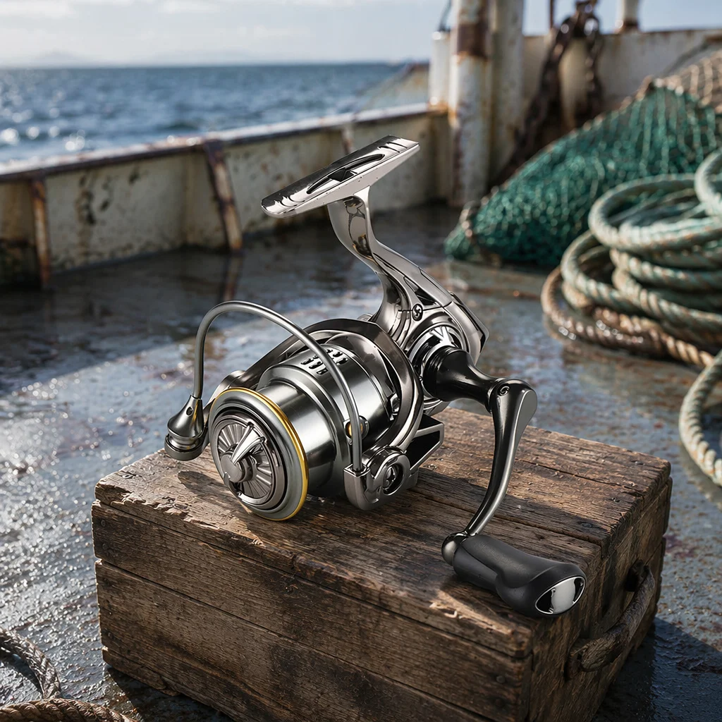 0513002 Spinning Fishing Reel 5.2:1 Gear Ratio Stainless Steel Right-Hand 300g Weight for Ocean Streams Rivers