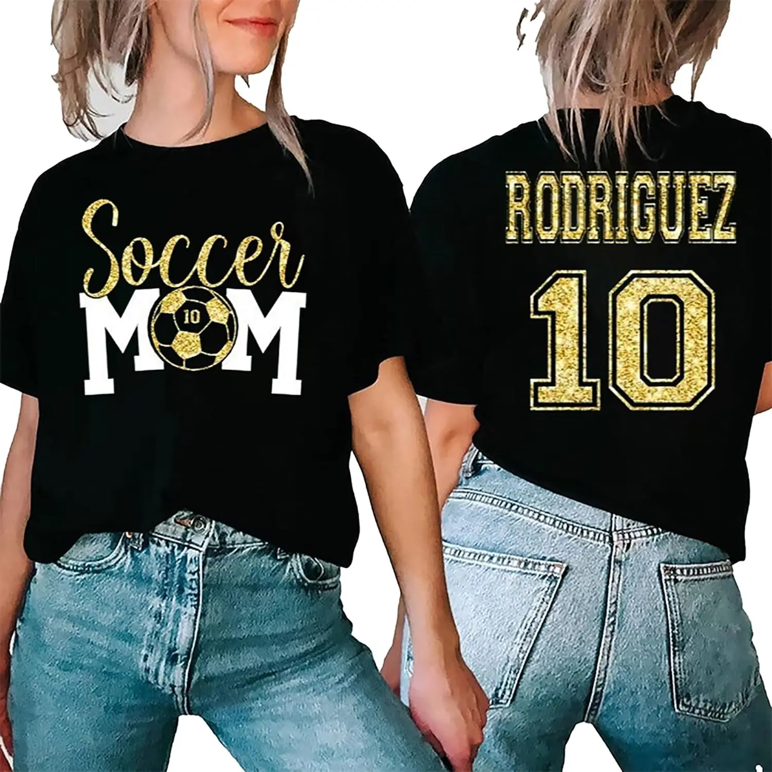 

Soccer Mom Shirt, Glitter Soccer Mom Shirt, Soccer Spirit Wear with Any Name and Numbers On Back, Glitter Football Custom Name