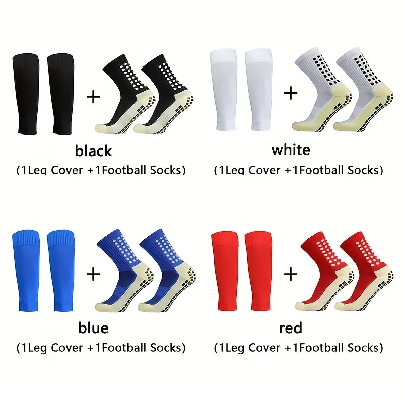 2 Pairs Set Professional Training Breathable Football Socks Men Women Non-slip Silicone Soccer Socks With Leg Cover Sports Set