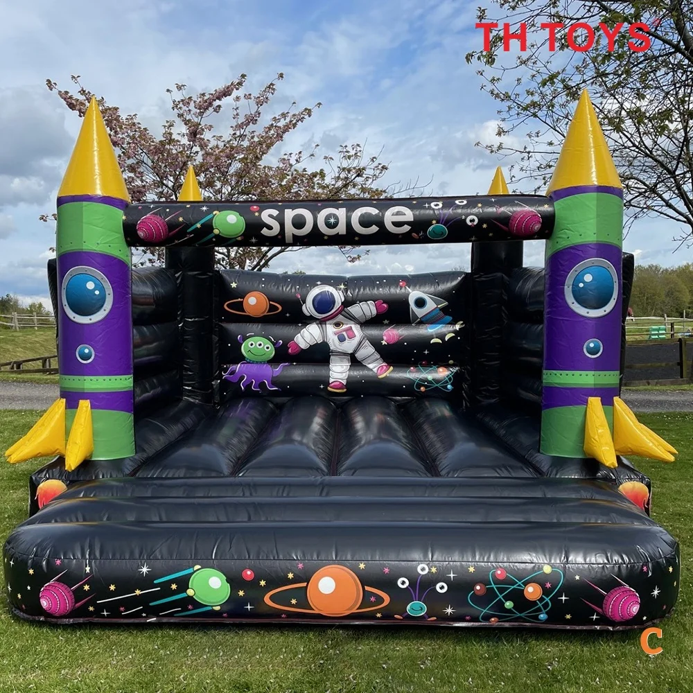 4x4m 13x13ft Astronaut Space Rocket Opblaasbaar springkussen op maat ruimtevaarder springkasteel
