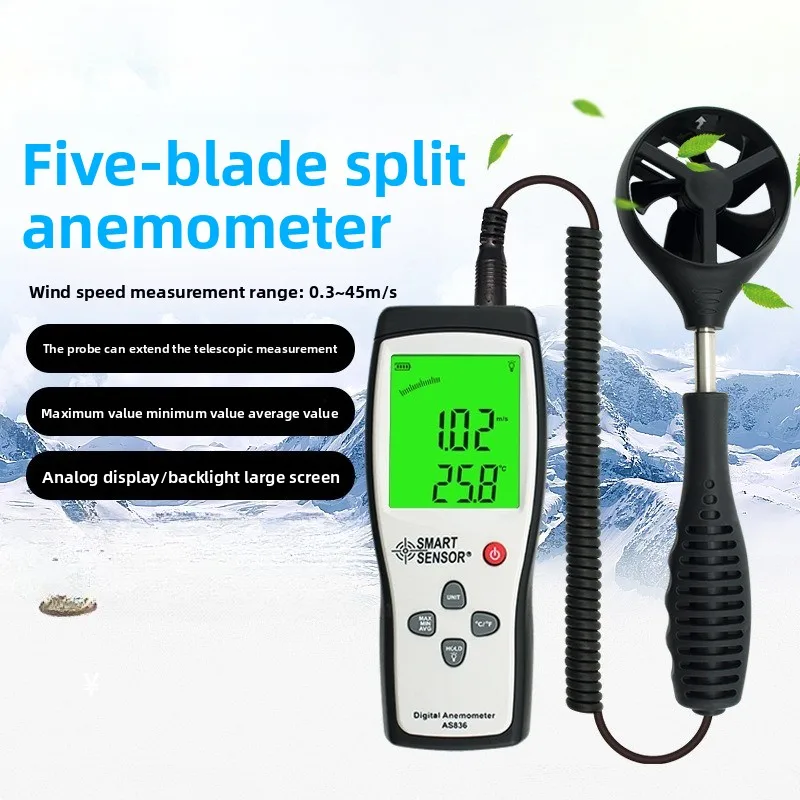 AS836 Anemometer, Portable Wind Speed Meter for Air Velocity Measurement