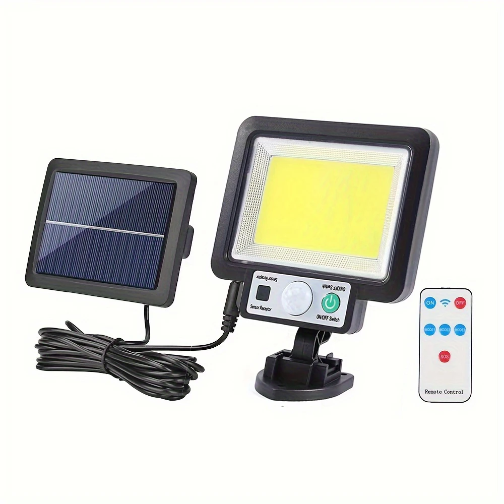 117COB Luz de inundação solar pátio sensor de movimento ao ar livre lâmpada de parede solar 3 modos de iluminação painéis ajustáveis luzes de garagem com fio