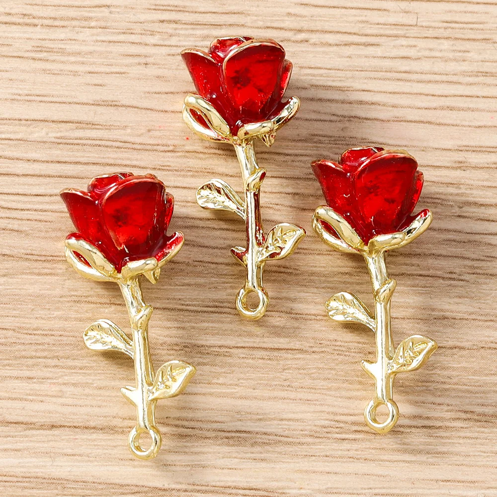 Tusember 5 Stück vergoldete Rosenblüten-Anhänger, niedliche Blumen-Charm-Perlen, passend für Original-Armbänder und Ohrringe aus 925er Sterlingsilber, Bastelbedarf – Detail 5