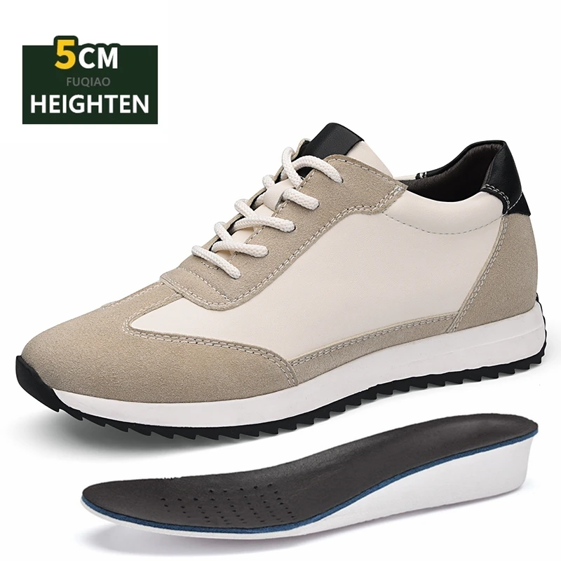 

Large Size Unisex Cowhide Sneakers Elevator Shoes Hidden Height Increasing Shoes Men 5CM Sports Casual Oxfords Women Heightening