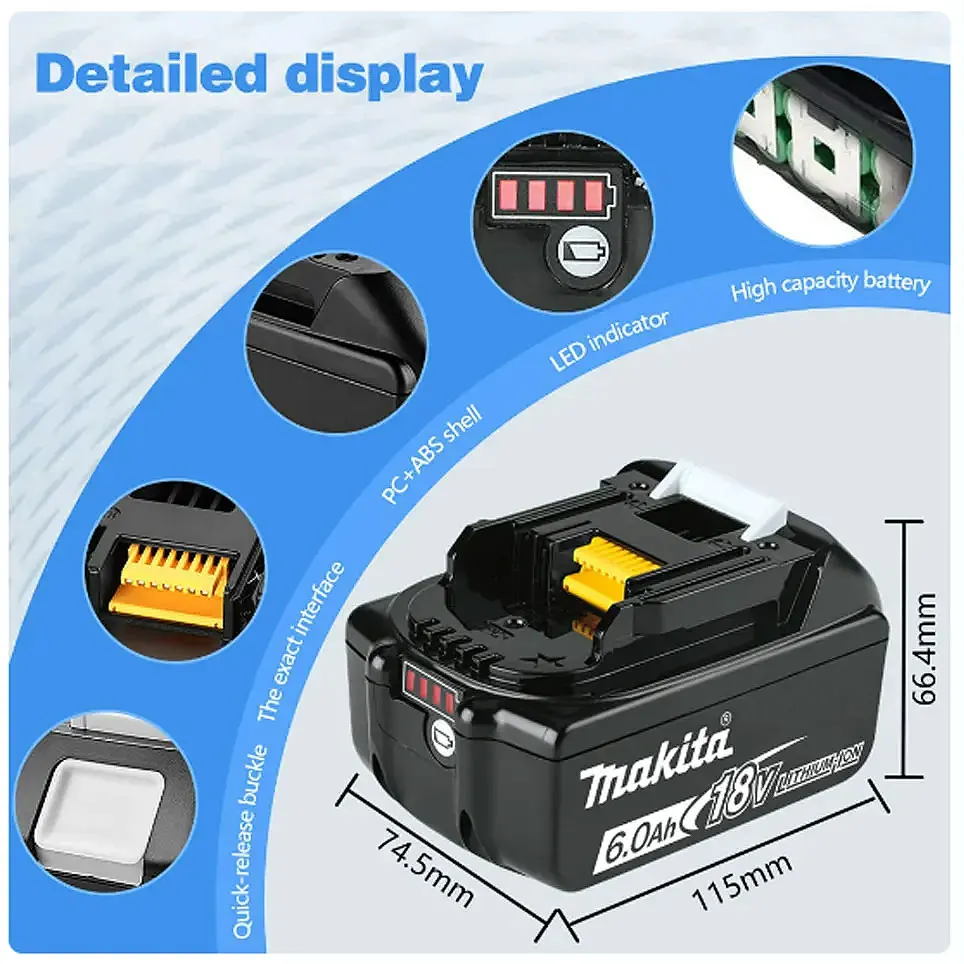 Makita Battery 18V 6.0Ah Type-C Lithium Rechargeable Battery 18V Drill Replacement Batteries BL1860 BL1830 BL1850 BL1860B