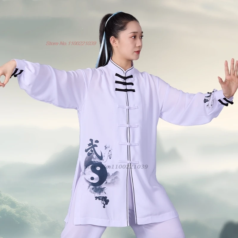 2024 chinesische Vintage-Kampfkunstuniform Tai Chi Kung Fu Wushu Übungspraxis Kleidung Outdoor Walking Sport Tops + Hosen Set