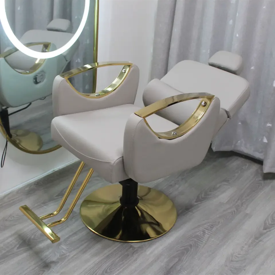 Yayou Chaise de coiffure inclinable à 175 degrés, style incliné, avec cadre en contreplaqué, base chromée et repose-pieds en acier – Meilleure vente à prix réduit