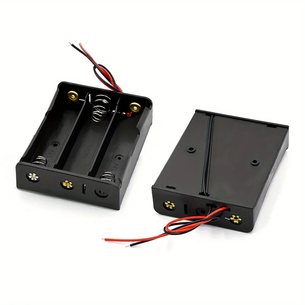 1pc 18650 Battery Box Lithium Battery 1/2/3/4 Black Plastic 18650 Series Connection Battery Holder With Cord Battery Box