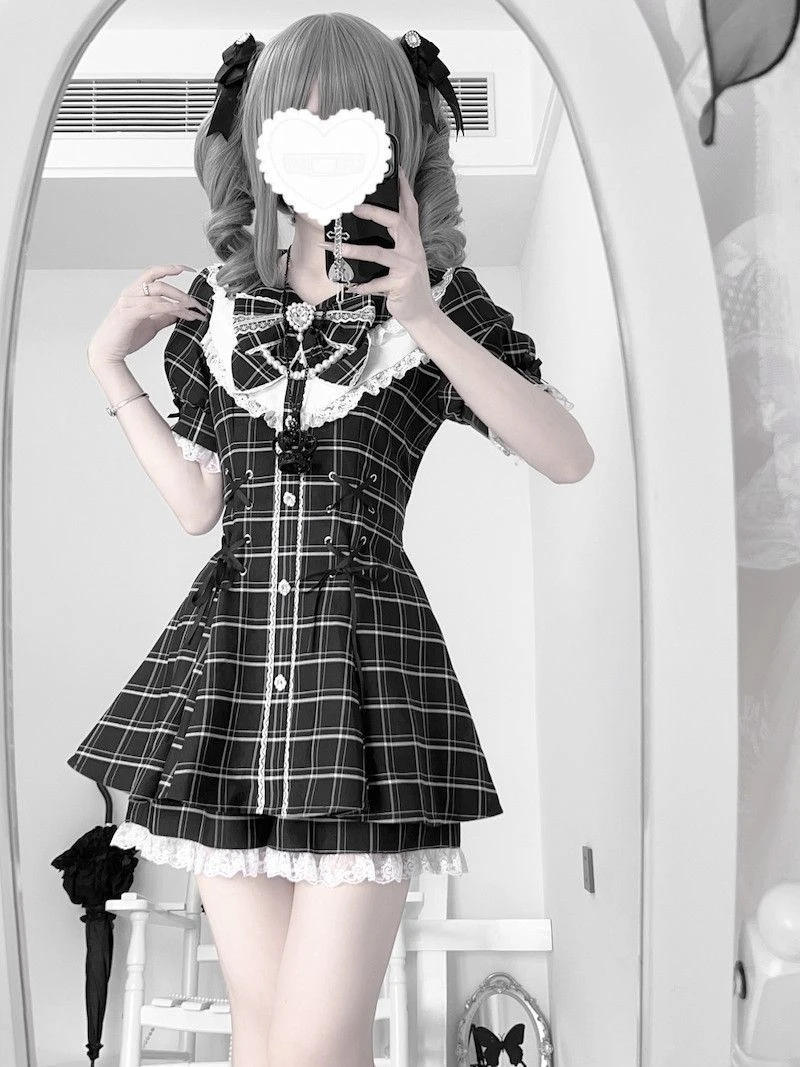 kawaii-short-sleeve-skirt-sets-women-y2k-aesthetic-slim-high-waist-jk-dress-suit-gray-check-chic-college-style-2-piece-outfits