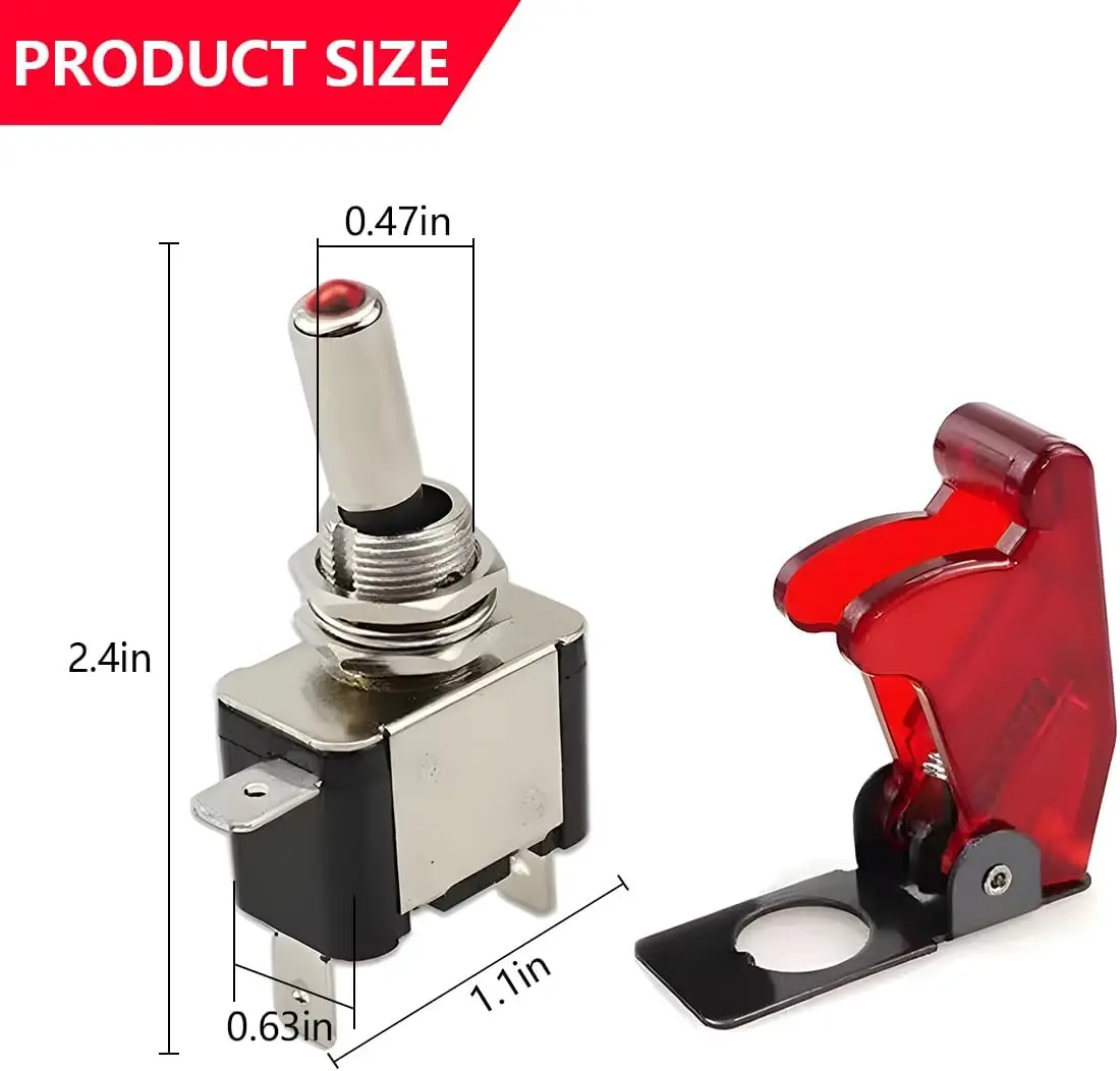 1pc 12V 20A Toggle Switch LED Switch Car Auto Cover LED Light With Protective Cover SPST Toggle Rocker Switch Control On/Off