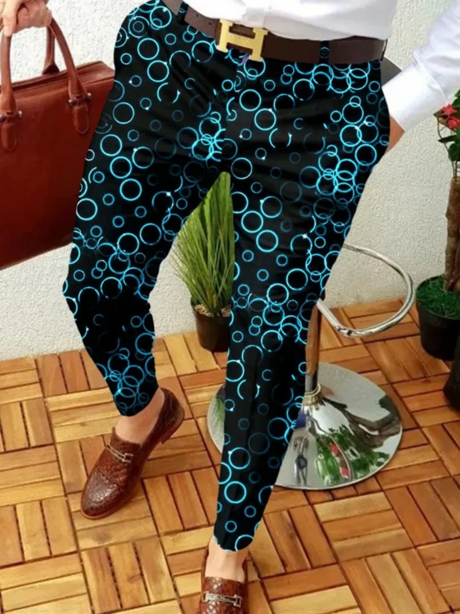 Pantalones rectos con estampado geométrico para hombre, pantalón largo informal de negocios, a la moda ropa de calle, traje, primavera y otoño