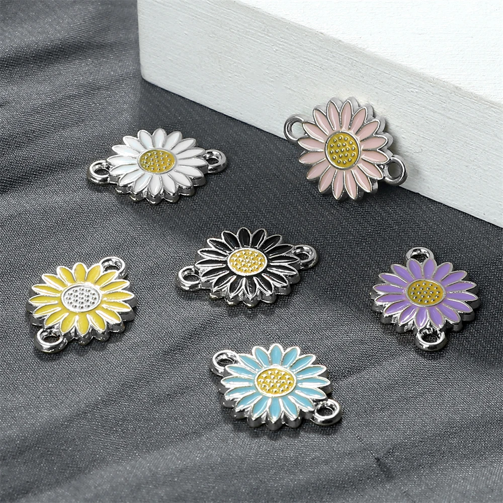 1/3/5/10pcs Colorful Daisy Enamel Plated Pendant For DIY Jewelry Charms Flowers Components Accessories Making Bracelet Necklace