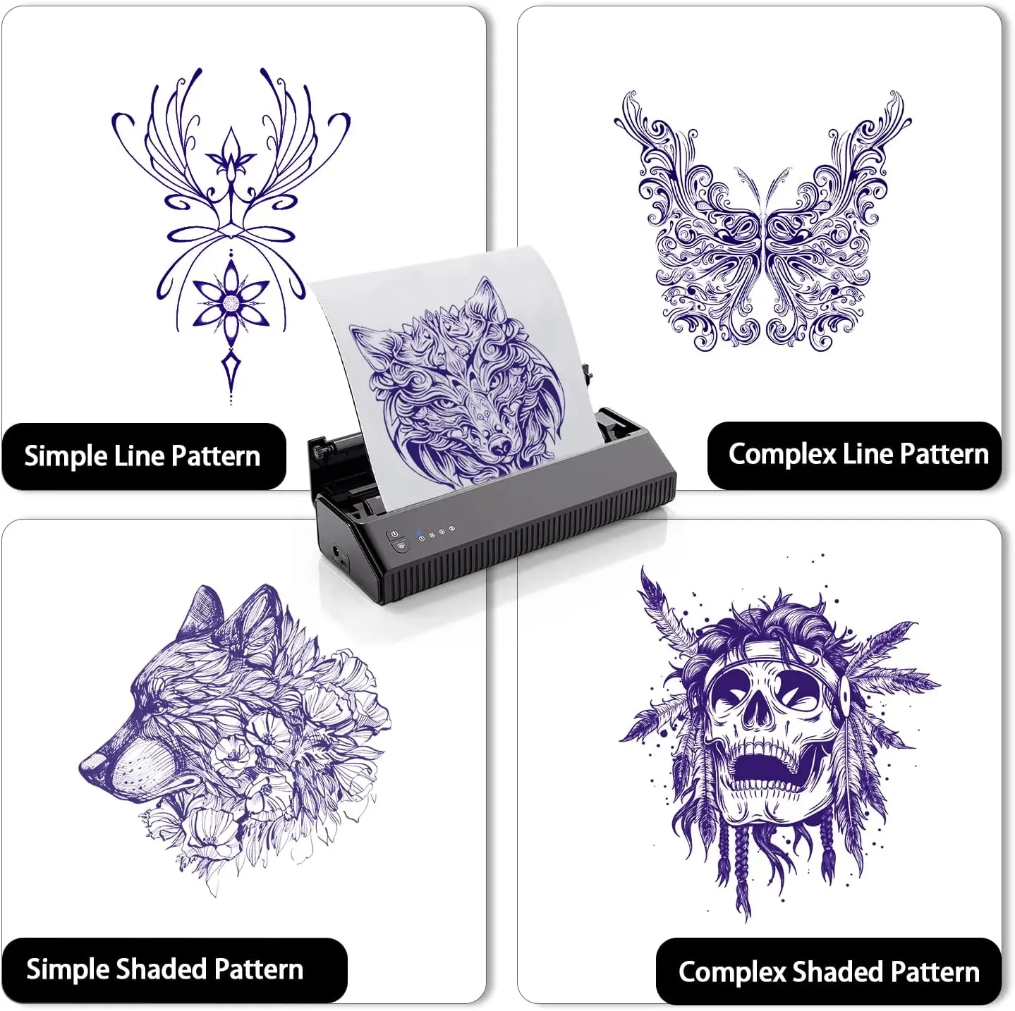 MHT-Portable Tattoo Template Printer Cordless Tattoo Transfer Thermal Copier Rechargeable Printer cCompatible IOS  Android Phone