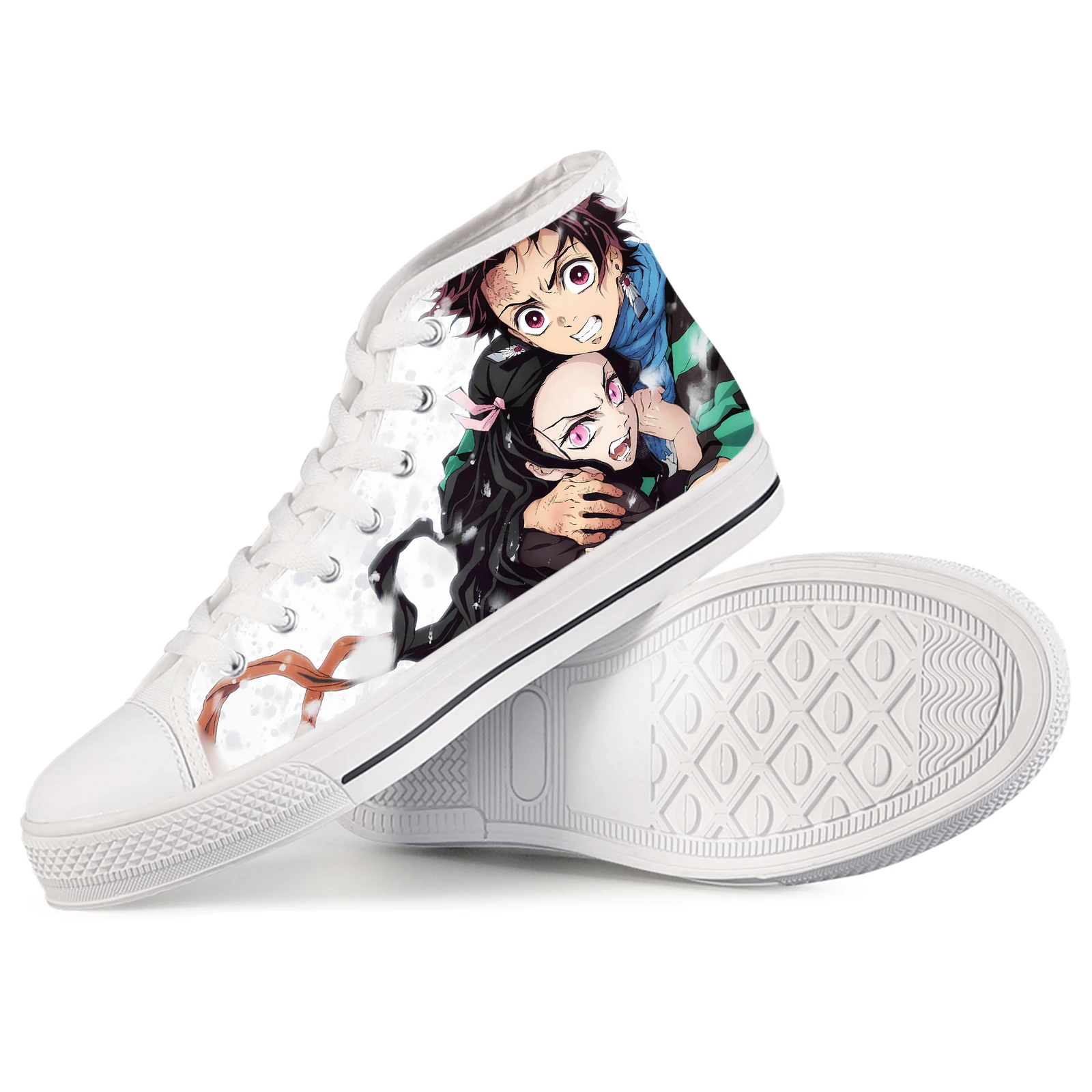 ELVISWORDS-Chaussures Montantes Astronomiques Blanches pour Femme, Anime Japonais, Design Demon Slayer, Chaussures Légères à Lacets, Chaussures en Toile Décontractées